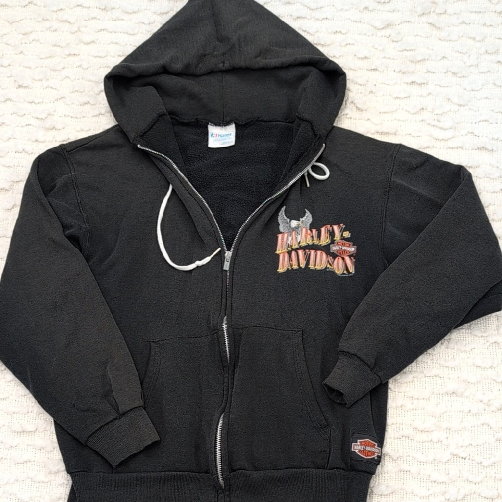 Harley-Davidson Vintage 1990 Full Zip Hoodie Black Chucks Bloomington IL
